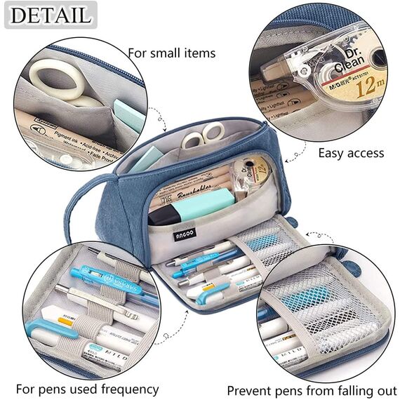 SeBeLi Federmäppchen Federtaschen Teenager Mädchen Mäppchen, Große Kapazität Pencil Case für Schule & Büro Erwachsener Mädchen Geschenk, 20x11cm (Blau)