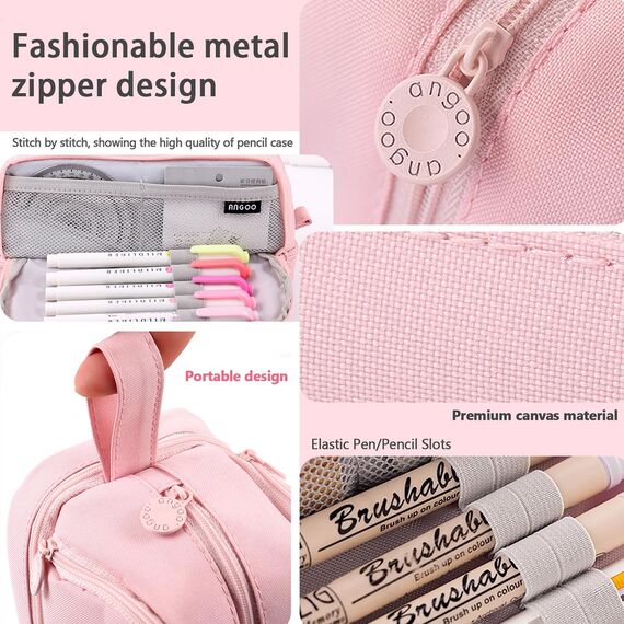 MAMUNU Federmäppchen Große Kapazität, Mäppchen Federtaschen Etui Stifte 4 Fächer, Schreibwaren Stifttasche Tragbare Stifttasche Kosmetisches für Mädchen Teenager Erwachsene Schule & Büro (Rosa)