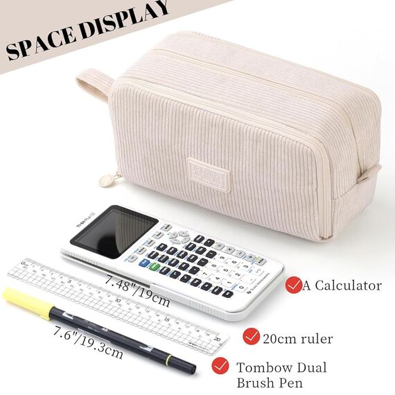 Federmäppchen Federtaschen Mädchen Mäppchen, Große Kapazität Pencil Case Cord Federmäppchen für Schule & Büro Erwachsener Mädchen Geschenk, Cream