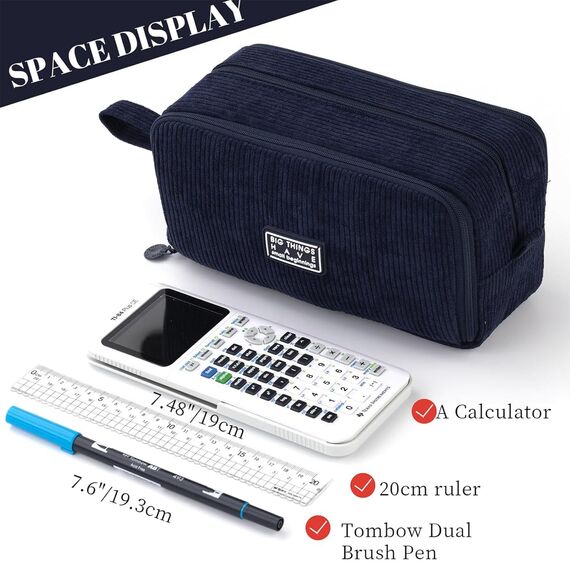 Federmäppchen Federtaschen Mädchen Mäppchen, Große Kapazität Pencil Case Cord Federmäppchen für Schule & Büro Erwachsener Mädchen Geschenk, Navy