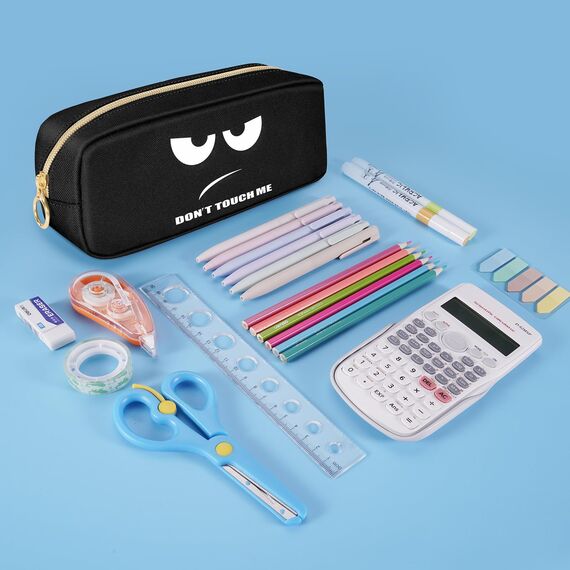 FINPAC Federmäppchen Mäppchen - Große Kapazität Federtasche Stiftetasche Schlamperbox Bleistiftbeutel Schulmäppchen für Schule Büro, Don't Touch Schwarz