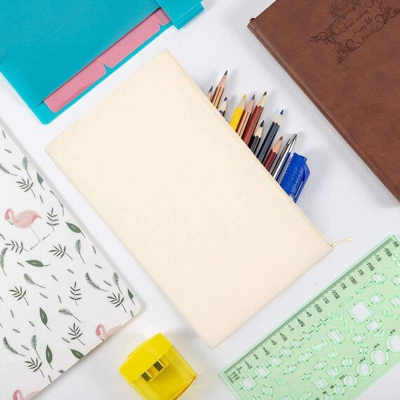 10 Stücke DIY Blanko Stoffbeutel, Stoff Federmäppchen Mäppchen zum Bemalen Kosmetiktasche Stoffbeutel Reißverschluss Blanko Makeup Tasche Reise Kulturbeutel Klein, 21 x 12 cm (Weiß)