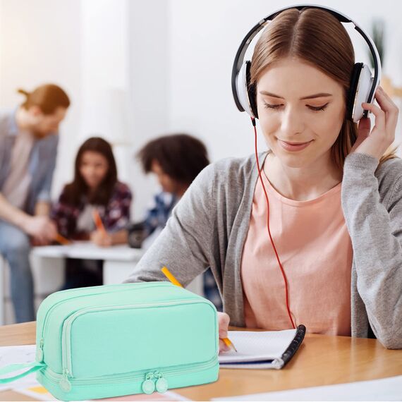 MAMUNU Mäppchen Federmäppchen mit grosser Kapazität Federmäppchen 4 Fach für Junge Mädchen Ferdertasche Tragbar Pencilcase Etui Schule für Studentin Erwachsene Damen von Schule & Büro (Hellgrün)