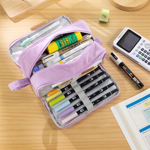 Federmäppchen Federtaschen Mädchen Mäppchen, Große Kapazität Pencil Case Cord Federmäppchen für Schule & Büro Erwachsener Mädchen Geschenk, Purple