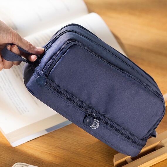 MAMUNU Dunkelblau Federmäppchen Große Kapazität, Mäppchen Federtaschen Etui Stifte 4 Fächer, Schreibwaren Stifttasche Tragbare Stifttasche Kosmetisches für Mädchen Teenager Erwachsene Schule & Büro