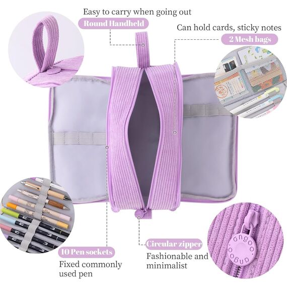 Federmäppchen Federtaschen Mädchen Mäppchen, Große Kapazität Pencil Case Cord Federmäppchen für Schule & Büro Erwachsener Mädchen Geschenk, Purple