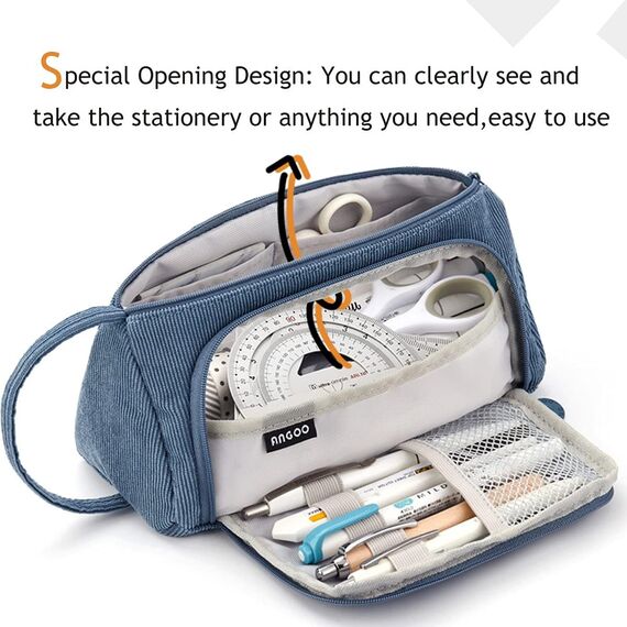 SeBeLi Federmäppchen Federtaschen Teenager Mädchen Mäppchen, Große Kapazität Pencil Case für Schule & Büro Erwachsener Mädchen Geschenk, 20x11cm (Blau)