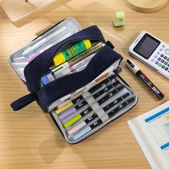 Federmäppchen Federtaschen Mädchen Mäppchen, Große Kapazität Pencil Case Cord Federmäppchen für Schule & Büro Erwachsener Mädchen Geschenk, Navy