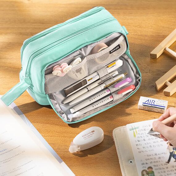 MAMUNU Mäppchen Federmäppchen mit grosser Kapazität Federmäppchen 4 Fach für Junge Mädchen Ferdertasche Tragbar Pencilcase Etui Schule für Studentin Erwachsene Damen von Schule & Büro (Hellgrün)