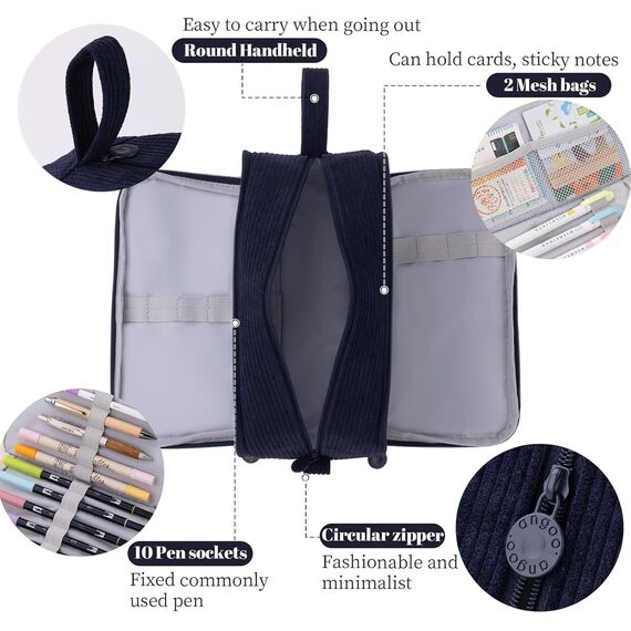 Federmäppchen Federtaschen Mädchen Mäppchen, Große Kapazität Pencil Case Cord Federmäppchen für Schule & Büro Erwachsener Mädchen Geschenk, Navy