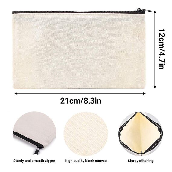 10 Stück Blanko Stoffbeutel, DIY Stoffbeutel mit Reißverschluss Blanko Federmäppchen Kosmetiktasche Schminktasche Kulturbeutel Mehrzweck Leinwand Mäppchen Stiftemäppchen zum DIY Bemalen