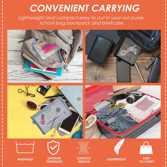 Thinp 3 Stück Transparente Federmäppchen Nylon-Netzstoff Zip Mesh Reißverschluss Beutel Stifteetui Clear Exam Pencil Pouch Tragbares Schreibwarenetui für Schule Bürobedarf Kosmetik Aufbewahrungsbeutel