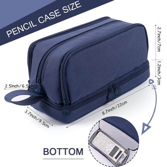 MAMUNU Dunkelblau Federmäppchen Große Kapazität, Mäppchen Federtaschen Etui Stifte 4 Fächer, Schreibwaren Stifttasche Tragbare Stifttasche Kosmetisches für Mädchen Teenager Erwachsene Schule & Büro