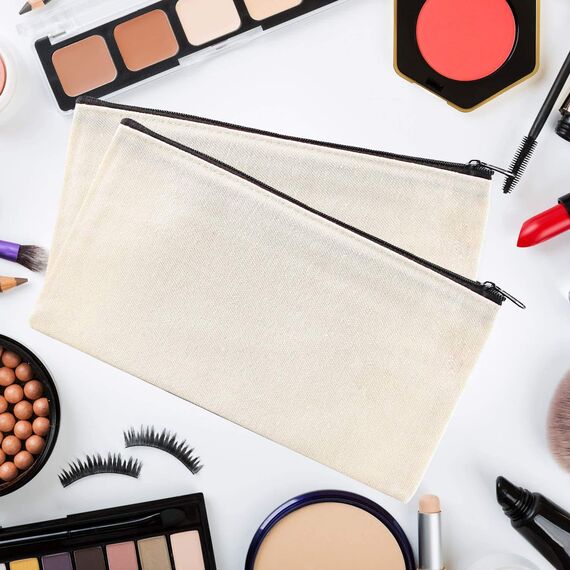 10 Stück Blanko Stoffbeutel, DIY Stoffbeutel mit Reißverschluss Blanko Federmäppchen Kosmetiktasche Schminktasche Kulturbeutel Mehrzweck Leinwand Mäppchen Stiftemäppchen zum DIY Bemalen