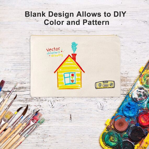 10 Stücke DIY Blanko Stoffbeutel, Stoff Federmäppchen Mäppchen zum Bemalen Kosmetiktasche Stoffbeutel Reißverschluss Blanko Makeup Tasche Reise Kulturbeutel Klein, 21 x 12 cm (Weiß)