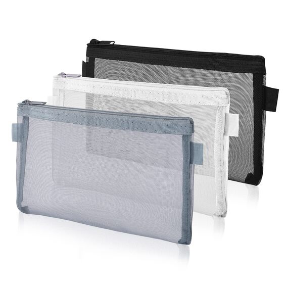 Thinp 3 Stück Transparente Federmäppchen Nylon-Netzstoff Zip Mesh Reißverschluss Beutel Stifteetui Clear Exam Pencil Pouch Tragbares Schreibwarenetui für Schule Bürobedarf Kosmetik Aufbewahrungsbeutel