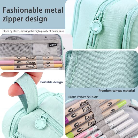 MAMUNU Mäppchen Federmäppchen mit grosser Kapazität Federmäppchen 4 Fach für Junge Mädchen Ferdertasche Tragbar Pencilcase Etui Schule für Studentin Erwachsene Damen von Schule & Büro (Hellgrün)