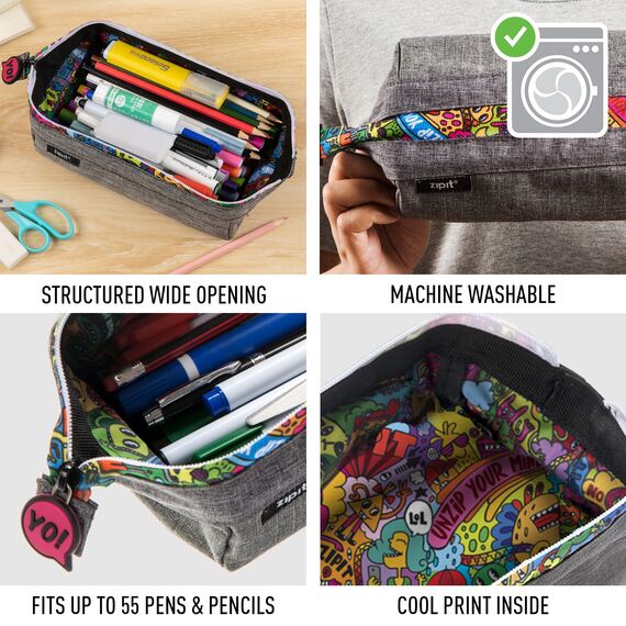 ZIPIT Lenny Federmäppchen, Großes Mäppchen für Schule und Büro, Etui mit breiter Öffnung, Federmappe Grau