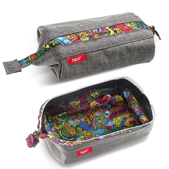 ZIPIT Lenny Federmäppchen, Großes Mäppchen für Schule und Büro, Etui mit breiter Öffnung, Federmappe Grau