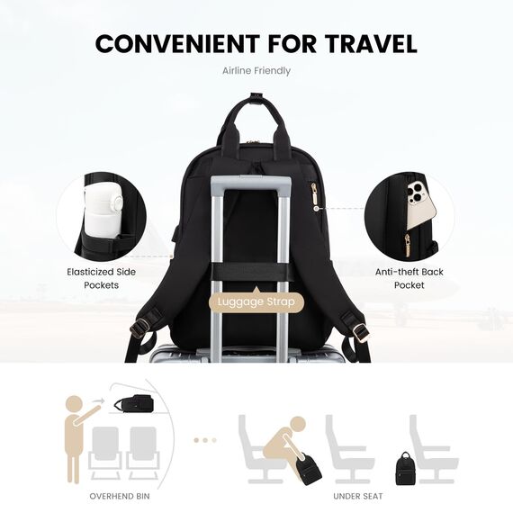LOVEVOOK Rucksack Damen, 15,6 Zoll Laptop Schulrucksack Teenager Mädchen mit Laptopfach, Wasserdicht Tagesrucksäcke Reiserucksack, Elegant Arbeitstasche Schultasche für Uni Büro Reise, Schwarz