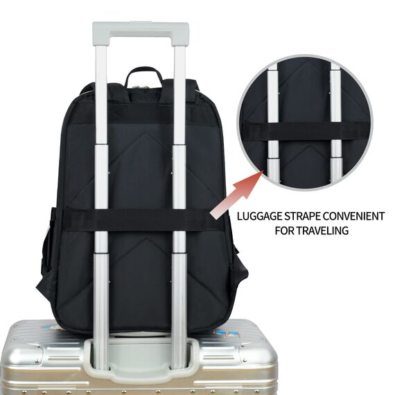 KROSER Laptop Rucksack Damen 15,6 Zoll Stilvoller Tagesrucksack, Wasserabweisender Nylon Schulrucksack Rucksack für Reisen/Business/Damen/Mädchen-Schwarz