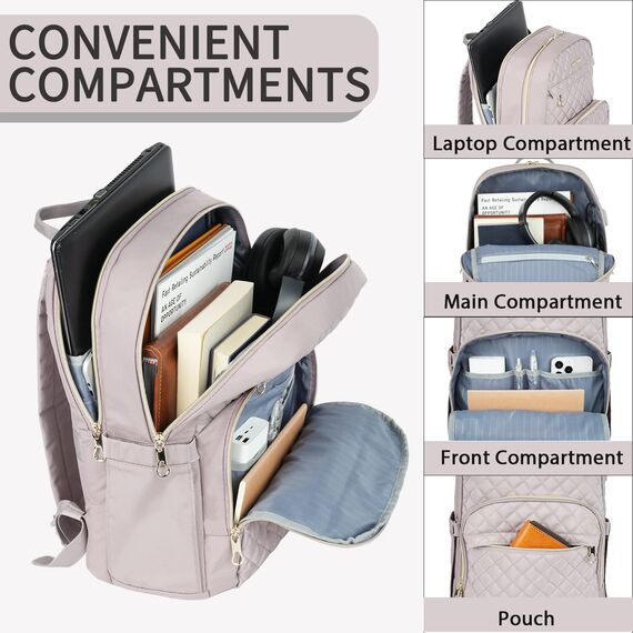 KROSER Laptop-Rucksack für Damen 15,6 Zoll (39,6 cm), stylischer Tagesrucksac, wasserabweisender Nylon-Rucksack für Reisen/Business, Rosa (Dusty Pink)