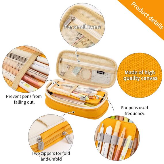 EASTHILL Federtasche mit grossem Fassungsvermögen Aufbewahrungsbeutel für Studentin Mädchen Erwachsene von Büro College Schulorganisatorin - Gelb