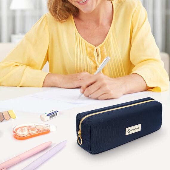 FINPAC Federmäppchen Mäppchen - Große Kapazität Federtasche Stiftetasche Schlamperbox Bleistiftbeutel Schulmäppchen für Schule Büro, Cord-Stoff Marineblau