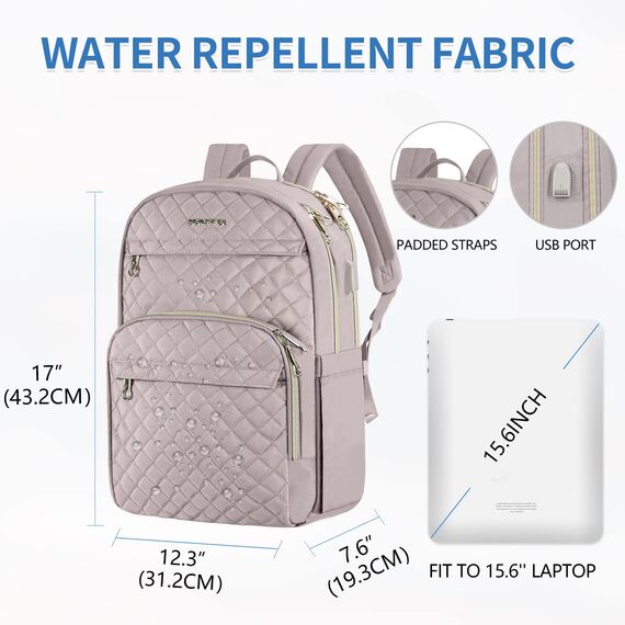 KROSER Laptop-Rucksack für Damen 15,6 Zoll (39,6 cm), stylischer Tagesrucksac, wasserabweisender Nylon-Rucksack für Reisen/Business, Rosa (Dusty Pink)