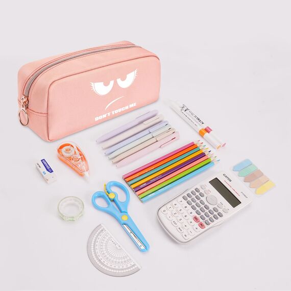 FINPAC Federmäppchen Mäppchen - Große Kapazität Federtasche Stiftetasche Schlamperbox Bleistiftbeutel Schulmäppchen für Schule Büro, Don't Touch Rosa