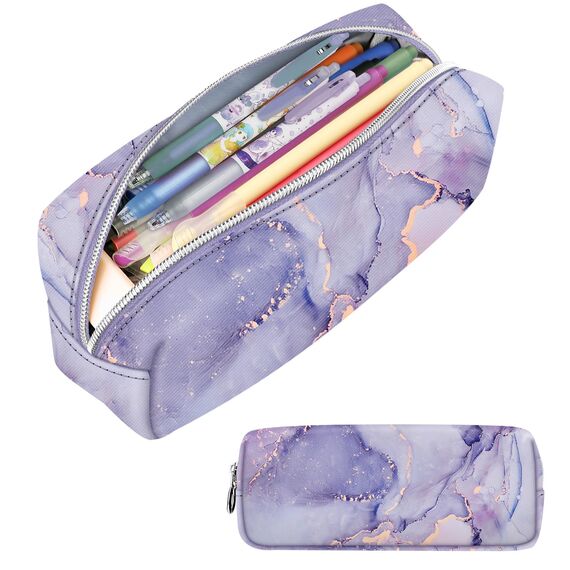 FINPAC Federmäppchen Mäppchen - Große Kapazität Federtasche Stiftetasche Schlamperbox Bleistiftbeutel Schulmäppchen für Schule Büro, Lilac Marble