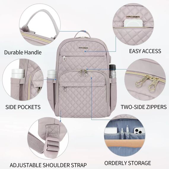 KROSER Laptop-Rucksack für Damen 15,6 Zoll (39,6 cm), stylischer Tagesrucksac, wasserabweisender Nylon-Rucksack für Reisen/Business, Rosa (Dusty Pink)