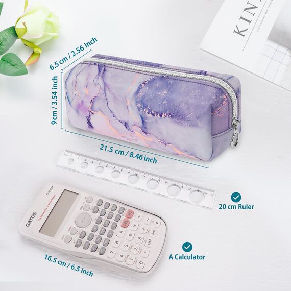 FINPAC Federmäppchen Mäppchen - Große Kapazität Federtasche Stiftetasche Schlamperbox Bleistiftbeutel Schulmäppchen für Schule Büro, Lilac Marble