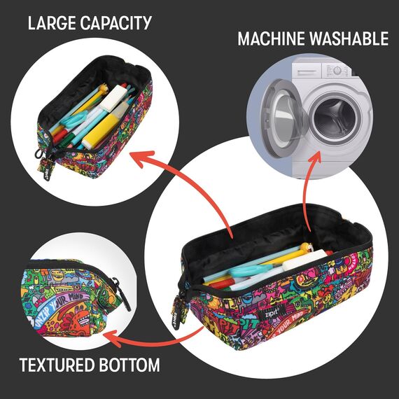 ZIPIT Lenny Federmäppchen, Großes Mäppchen für Schule und Büro, Etui mit breiter Öffnung, Federmappe Doodles