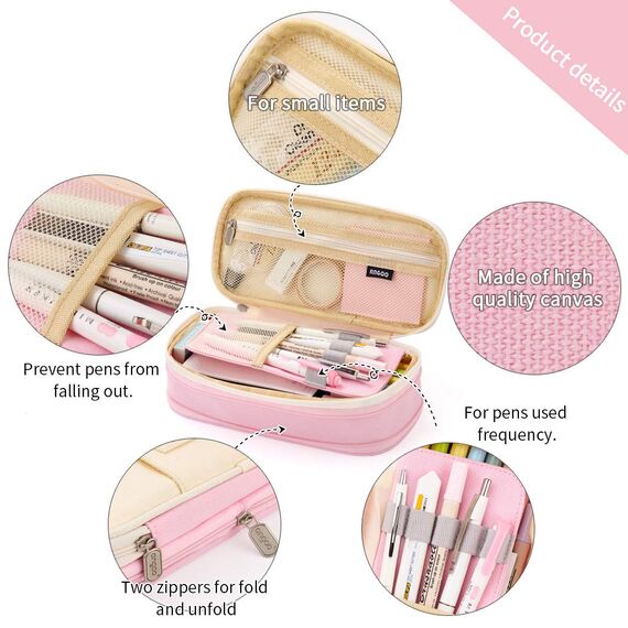 EASTHILL Federmäppchen mit grossem Fassungsvermögen Stiftebeutel Aufbewahrungstasche für Studentin Mädchen Erwachsener von Büro College Schulveranstalter - Rosa