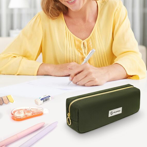 FINPAC Federmäppchen Mäppchen - Große Kapazität Federtasche Stiftetasche Schlamperbox Bleistiftbeutel Schulmäppchen für Schule Büro, Cord-Stoff Olive