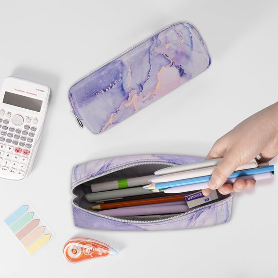 FINPAC Federmäppchen Mäppchen - Große Kapazität Federtasche Stiftetasche Schlamperbox Bleistiftbeutel Schulmäppchen für Schule Büro, Lilac Marble