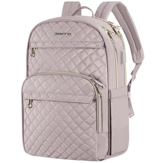 KROSER Laptop-Rucksack für Damen 15,6 Zoll (39,6 cm), stylischer Tagesrucksac, wasserabweisender Nylon-Rucksack für Reisen/Business, Rosa (Dusty Pink)