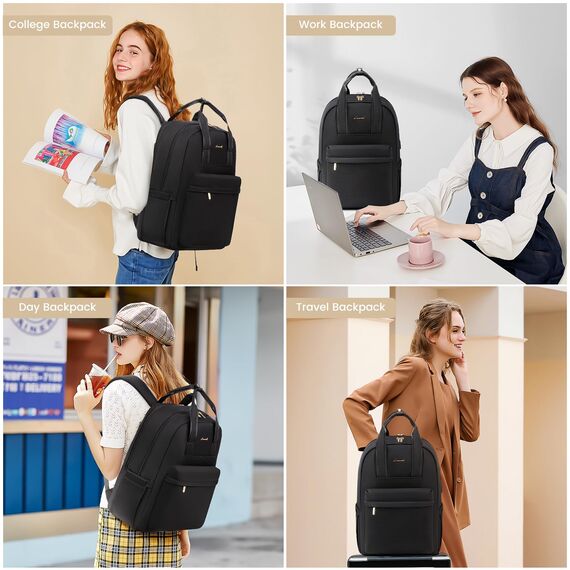 LOVEVOOK Rucksack Damen, 15,6 Zoll Laptop Schulrucksack Teenager Mädchen mit Laptopfach, Wasserdicht Tagesrucksäcke Reiserucksack, Elegant Arbeitstasche Schultasche für Uni Büro Reise, Schwarz