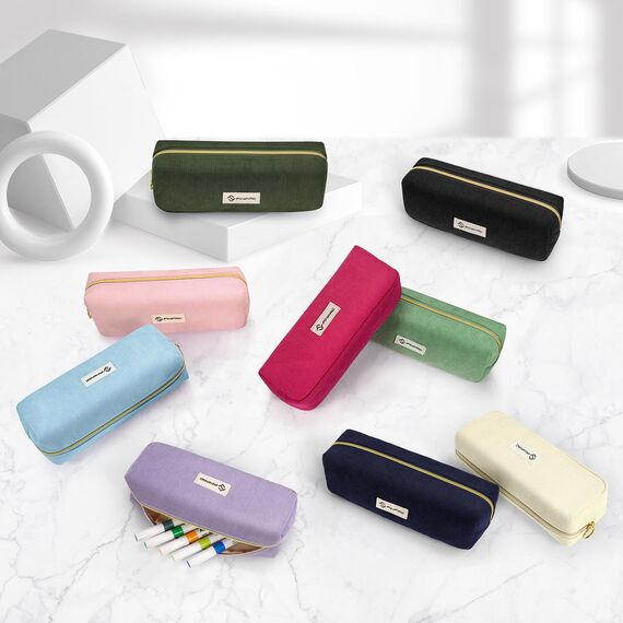 FINPAC Federmäppchen Mäppchen - Große Kapazität Federtasche Stiftetasche Schlamperbox Bleistiftbeutel Schulmäppchen für Schule Büro, Cord-Stoff Magenta