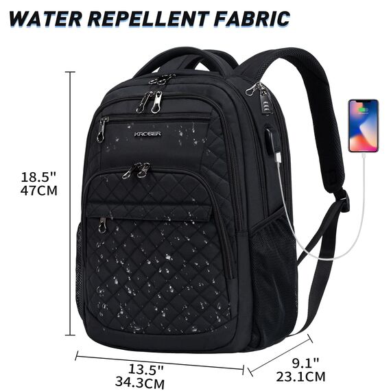 KROSER Laptop Rucksack 17,3'' Business Rucksack Schulrucksack Großer Wasserdicht Taschen Reise Backpack Daypack Mit USB und RFID-Taschen für Herren/College/Männer/Frauen Gestepptes Schwarz