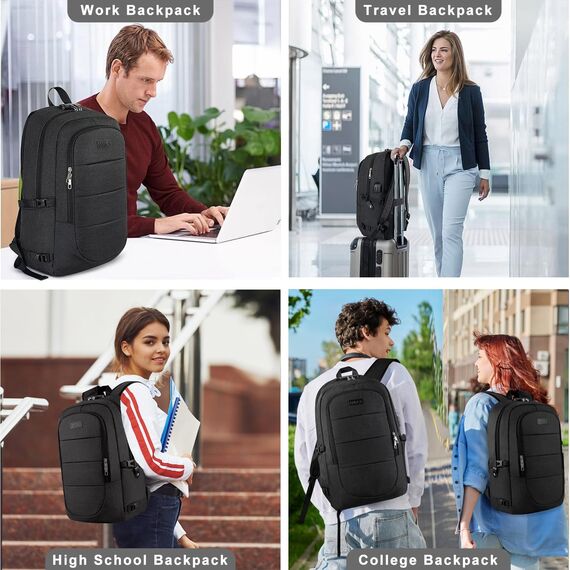 AMBOR Rucksack Herren, 17,3 Zoll Laptop Rucksack Schulrucksack mit USB-Ladeanschluss, Backpack Damen Anti-Diebstahl Rucksack Multifunktion Notebook Tasche Wasserdicht, Schwarz