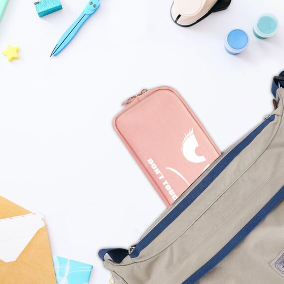 FINPAC Federmäppchen Mäppchen - Große Kapazität Federtasche Stiftetasche Schlamperbox Bleistiftbeutel Schulmäppchen für Schule Büro, Don't Touch Rosa