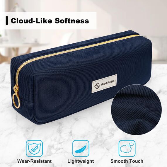 FINPAC Federmäppchen Mäppchen - Große Kapazität Federtasche Stiftetasche Schlamperbox Bleistiftbeutel Schulmäppchen für Schule Büro, Cord-Stoff Marineblau