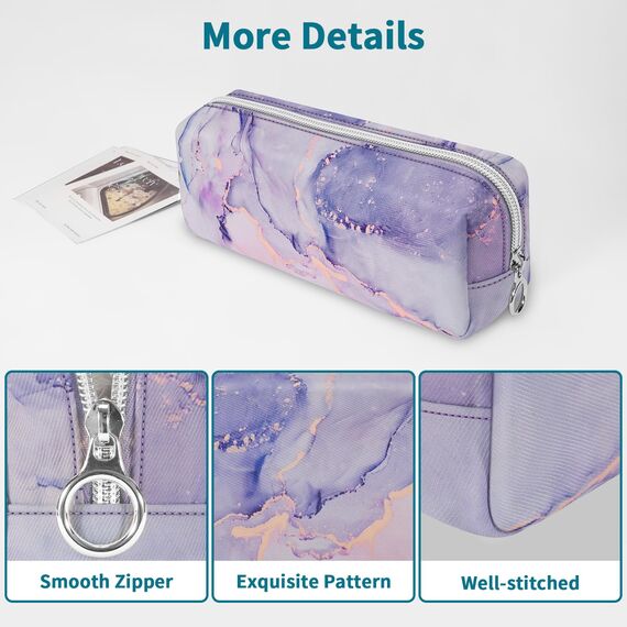 FINPAC Federmäppchen Mäppchen - Große Kapazität Federtasche Stiftetasche Schlamperbox Bleistiftbeutel Schulmäppchen für Schule Büro, Lilac Marble