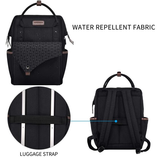 KROSER Rucksack Damen für Schule Laptop Rucksack 15,6 Zoll Schulrucksack Daypack wasserdichte für Universität/Reisen/Business/Arbeit Frauen/Männer, Schwarz