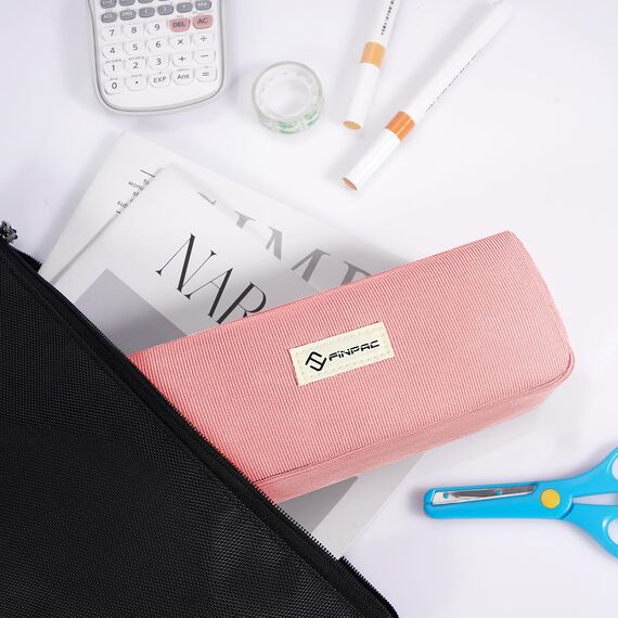 FINPAC Federmäppchen Mäppchen - Große Kapazität Federtasche Stiftetasche Schlamperbox Bleistiftbeutel Schulmäppchen für Schule Büro, Cord-Stoff Rosa