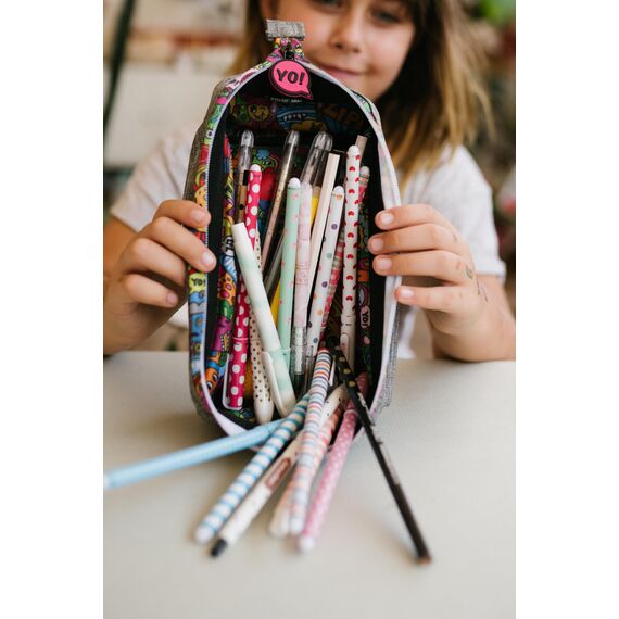 ZIPIT Lenny Federmäppchen, Großes Mäppchen für Schule und Büro, Etui mit breiter Öffnung, Federmappe Doodles