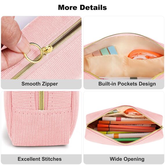 FINPAC Federmäppchen Mäppchen - Große Kapazität Federtasche Stiftetasche Schlamperbox Bleistiftbeutel Schulmäppchen für Schule Büro, Cord-Stoff Rosa