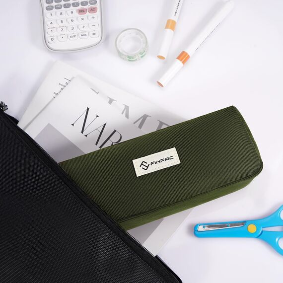 FINPAC Federmäppchen Mäppchen - Große Kapazität Federtasche Stiftetasche Schlamperbox Bleistiftbeutel Schulmäppchen für Schule Büro, Cord-Stoff Olive